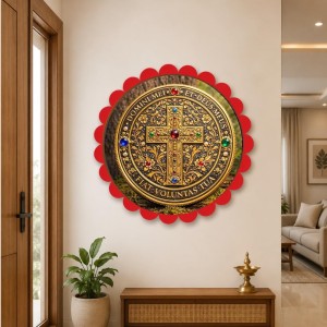 Jesus Symbol Wall Hanging Photo Frame | 8 Inch Round Floral Design With Golden Hanging Chain | Decorative Religious Wall Decor For Home, Office, Temple & Pooja Room (F22183) Jesus Symbol Wall Hanging Photo Frame | 8 Inch Round Floral Design With Golden Hanging Chain | Decorative Religious Wall Decor For Home, Office, Temple & Pooja Room (F22183)