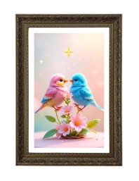 Two Pink And Blue Love Birds Big Photo Frame - 20x28 Inches For Home,Temple & Office Decoration (F10744)
