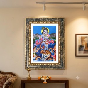 Lord Krishna Decorative Photo Frame With White Mount | Premium Wall & Tabletop Picture Frame | Home, Office & Temple Decoration | 8x12 Inch (Pack Of 1) (F31285)