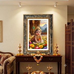 Lord Krishna Decorative Photo Frame With White Mount | Premium Wall & Tabletop Picture Frame | Home, Office & Temple Decoration | 8x12 Inch (Pack Of 1) (F32598)