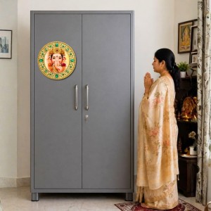 Lord Ganeshaa Fridge Magnet Wooden | Glossy Sublimation Print | 4x4 Inch | Strong Magnet Back | Decorative Magnet for Fridge, Almirah & Temple Decor (F23775)