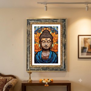 Buddha Decorative Photo Frame With White Mount | Premium Wall & Tabletop Picture Frame | Home, Office & Temple Decoration | 8x12 Inch (Pack Of 1) (F32443)