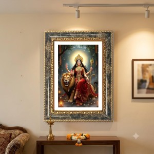 Goddess Durga Decorative Photo Frame With White Mount | Premium Wall & Tabletop Picture Frame | Home, Office & Temple Decoration | 10x14 Inch (Pack Of 1) (F31153)
