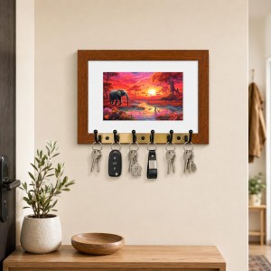 Decorative Wooden Photo Frame Key Hanger With Nature Picture, 12 X 8 Inch Wall Key Holder, 10 X 6 Inch Glossy Photo Frame, 6 Metal Hooks, Home Entrance Decor, Made In India (F38634) Decorative Wooden Photo Frame Key Hanger With Nature Picture, 12 X 8 Inch Wall Key Holder, 10 X 6 Inch Glossy Photo Frame, 6 Metal Hooks, Home Entrance Decor, Made In India (F38634)