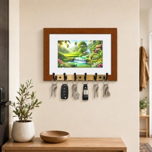 Decorative Wooden Photo Frame Key Hanger With Nature Picture, 12 X 8 Inch Wall Key Holder, 10 X 6 Inch Glossy Photo Frame, 6 Metal Hooks, Home Entrance Decor, Made In India (F38635) Decorative Wooden Photo Frame Key Hanger With Nature Picture, 12 X 8 Inch Wall Key Holder, 10 X 6 Inch Glossy Photo Frame, 6 Metal Hooks, Home Entrance Decor, Made In India (F38635)