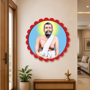 Ramakrishna Paramahamsa Wall Hanging Photo Frame | 8 Inch Round Floral Design With Golden Hanging Chain | Decorative Religious Wall Decor For Home, Office, Temple & Pooja Room (F21751)