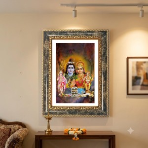 Shiva Family Decorative Photo Frame With White Mount | Premium Wall & Tabletop Picture Frame | Home, Office & Temple Decoration | 10x14 Inch (Pack Of 1) (F33084)
