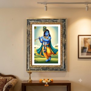Krishna Decorative Photo Frame With White Mount | Premium Wall & Tabletop Picture Frame | Home, Office & Temple Decoration | 8x12 Inch (Pack Of 1) (F31461)