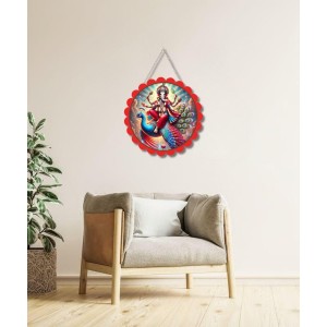 Lord Ganesha Wall Hanging Photo Frame | 8 Inch Round Floral Design With Golden Hanging Chain | Decorative Religious Wall Decor For Home, Office, Temple & Pooja Room (F21955)