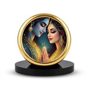 Car Dashboard/Table Top Radhaa And Krishna Metal Golden Photo Stand 2x2 Inches, Compact & Stylish Spiritual Display For Car, Home & Office (Pack Of 1) (F24741) Car Dashboard/Table Top Radhaa And Krishna Metal Golden Photo Stand 2x2 Inches, Compact & Stylish Spiritual Display For Car, Home & Office (Pack Of 1) (F24741)