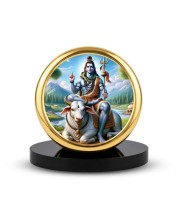 Car Dashboard/Table Top Lord Shiva Metal Golden Photo Stand 2x2 Inches, Compact & Stylish Spiritual Display For Car, Home & Office (Pack Of 1) (F24862)