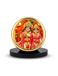 Car Dashboard/Table Top Radhaa Krishna Metal Golden Photo Stand 2x2 Inches, Compact & Stylish Spiritual Display For Car, Home & Office (Pack Of 1) (F24688)