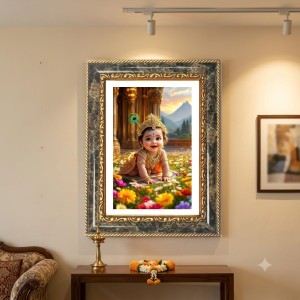 Lord Krishna Decorative Photo Frame With White Mount | Premium Wall & Tabletop Picture Frame | Home, Office & Temple Decoration | 8x12 Inch (Pack Of 1) (F32598)