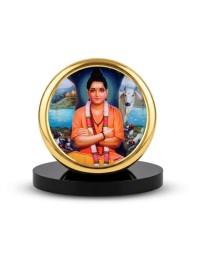 Car Dashboard/Table Top Lord Dattatreya Metal Golden Photo Stand 2x2 Inches, Compact & Stylish Spiritual Display For Car, Home & Office (Pack Of 1) (F24537)