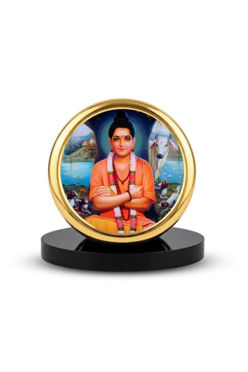 Car Dashboard/Table Top Lord Dattatreya Metal Golden Photo Stand 2x2 Inches, Compact & Stylish Spiritual Display For Car, Home & Office (Pack Of 1) (F24537)