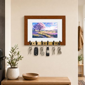 Decorative Wooden Photo Frame Key Hanger With Nature Picture, 12 X 8 Inch Wall Key Holder, 10 X 6 Inch Glossy Photo Frame, 6 Metal Hooks, Home Entrance Decor, Made In India (F38865) Decorative Wooden Photo Frame Key Hanger With Nature Picture, 12 X 8 Inch Wall Key Holder, 10 X 6 Inch Glossy Photo Frame, 6 Metal Hooks, Home Entrance Decor, Made In India (F38865)