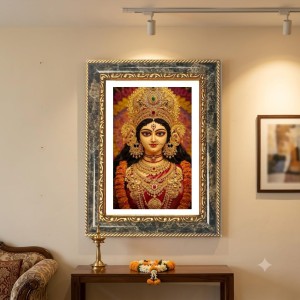 Goddess Durga Decorative Photo Frame With White Mount | Premium Wall & Tabletop Picture Frame | Home, Office & Temple Decoration | 8x12 Inch (Pack Of 1) (F31117)