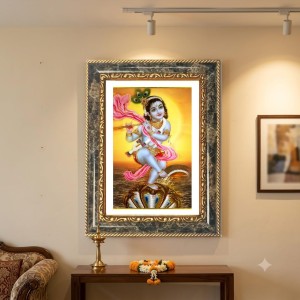 Divine Krishna Decorative Photo Frame With White Mount | Premium Wall & Tabletop Picture Frame | Home, Office & Temple Decoration | 8x12 Inch (Pack Of 1) (F31495)