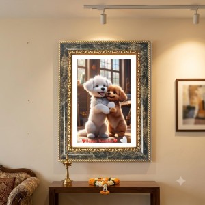 Two Puppies Decorative Photo Frame With White Mount | Premium Wall & Tabletop Picture Frame | Home, Office & Temple Decoration | 8x12 Inch (Pack Of 1) (F32592)
