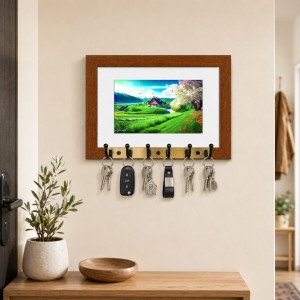 Decorative Wooden Photo Frame Key Hanger With Nature Picture, 12 X 8 Inch Wall Key Holder, 10 X 6 Inch Glossy Photo Frame, 6 Metal Hooks, Home Entrance Decor, Made In India (F38696) Decorative Wooden Photo Frame Key Hanger With Nature Picture, 12 X 8 Inch Wall Key Holder, 10 X 6 Inch Glossy Photo Frame, 6 Metal Hooks, Home Entrance Decor, Made In India (F38696)
