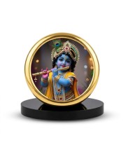 Car Dashboard/Table Top Lord Krishna Metal Golden Photo Stand 2x2 Inches, Compact & Stylish Spiritual Display For Car, Home & Office (Pack Of 1) (F24623)