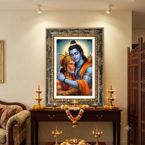 Rama And Hanuman Decorative Photo Frame With White Mount | Premium Wall & Tabletop Picture Frame | Home, Office & Temple Decoration | 10x14 Inch (Pack Of 1) (F33160)