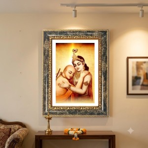 Krishna Sudama Decorative Photo Frame With White Mount | Premium Wall & Tabletop Picture Frame | Home, Office & Temple Decoration | 8x12 Inch (Pack Of 1) (F31493)