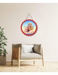 Lord Rama And Lakshmana And And Hanuman Wall Hanging Photo Frame | 8 Inch Round Floral Design With Golden Hanging Chain | Decorative Religious Wall Decor For Home, Office, Temple & Pooja Room (F21952)