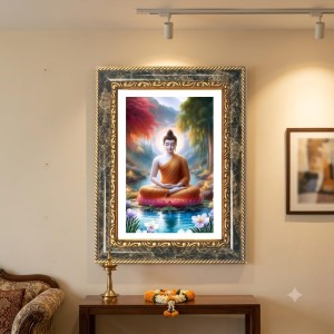 Gautam Buddha Decorative Photo Frame With White Mount | Premium Wall & Tabletop Picture Frame | Home, Office & Temple Decoration | 8x12 Inch (Pack Of 1) (F31287)