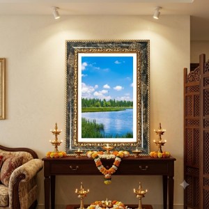 Goddess Durga Decorative Photo Frame With White Mount | Premium Wall & Tabletop Picture Frame | Home, Office & Temple Decoration | 12x16 Inch (Pack Of 1) (F31363)