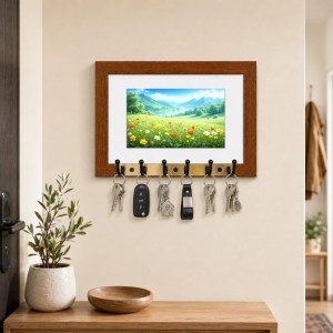 Decorative Wooden Photo Frame Key Hanger With Nature Picture, 12 X 8 Inch Wall Key Holder, 10 X 6 Inch Glossy Photo Frame, 6 Metal Hooks, Home Entrance Decor, Made In India (F38854) Decorative Wooden Photo Frame Key Hanger With Nature Picture, 12 X 8 Inch Wall Key Holder, 10 X 6 Inch Glossy Photo Frame, 6 Metal Hooks, Home Entrance Decor, Made In India (F38854)