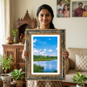 Goddess Durga Decorative Photo Frame With White Mount | Premium Wall & Tabletop Picture Frame | Home, Office & Temple Decoration | 12x16 Inch (Pack Of 1) (F31363)