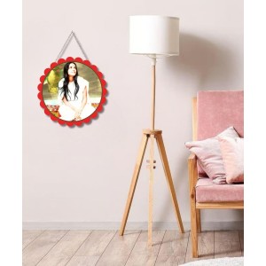 Anandamayi Maa Wall Hanging Photo Frame | 8 Inch Round Floral Design With Golden Hanging Chain | Decorative Religious Wall Decor For Home, Office, Temple & Pooja Room (F22076)
