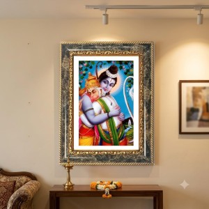 Ganeshaa And Krishna Decorative Photo Frame With White Mount | Premium Wall & Tabletop Picture Frame | Home, Office & Temple Decoration | 8x12 Inch (Pack Of 1) (F33119)