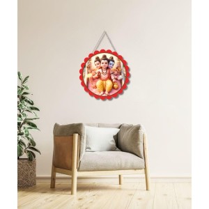 Little Dattatreya Wall Hanging Photo Frame | 8 Inch Round Floral Design With Golden Hanging Chain | Decorative Religious Wall Decor For Home, Office, Temple & Pooja Room (F21974)