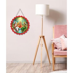 Lakshmi And Saraswathi And Parvathi Wall Hanging Photo Frame | 8 Inch Round Floral Design With Golden Hanging Chain | Decorative Religious Wall Decor For Home, Office, Temple & Pooja Room (F22036)