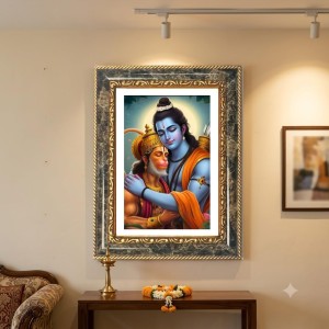 Rama And Hanuman Decorative Photo Frame With White Mount | Premium Wall & Tabletop Picture Frame | Home, Office & Temple Decoration | 10x14 Inch (Pack Of 1) (F33160)