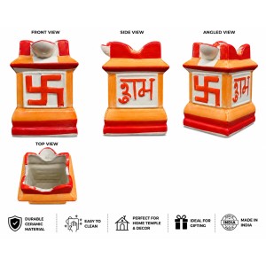 Handcrafted Ceramic Swastik Tulsi Mandir | Traditional Hindu Auspicious Symbol for Home Temple | Decorative Pooja Decor for Diwali, Navratri & Religious | Orange| Packed in a Premium Wooden Box