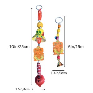 Handmade Wooden Ganesha Wall Hanging Bells for Home DÃ©cor | Colorful Hand-Painted Decorative Bells | Traditional Indian Wall Decoration for Entrance, Living Room & Pooja Room (Color May Vary)