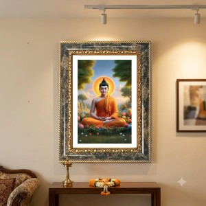 Buddha Decorative Photo Frame With White Mount | Premium Wall & Tabletop Picture Frame | Home, Office & Temple Decoration | 8x12 Inch (Pack Of 1) (F31530)