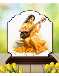 Car Dashboard/Table Top Goddess Saraswathi Wooden Rectangle Photo Stand 3x4 Inches, Compact & Stylish Spiritual Display for Car, Home & Office (Pack of 1) (F22430)