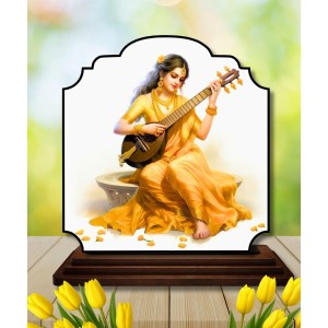 Car Dashboard/Table Top Goddess Saraswathi Wooden Rectangle Photo Stand 3x4 Inches, Compact & Stylish Spiritual Display for Car, Home & Office (Pack of 1) (F22430)