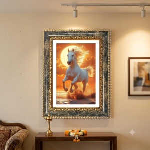 Horse Decorative Photo Frame With White Mount | Premium Wall & Tabletop Picture Frame | Home, Office & Temple Decoration | 8x12 Inch (Pack Of 1) (F32533)