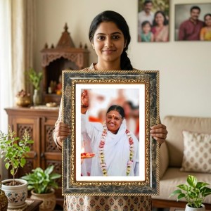 Mata Amritanandamayi Decorative Photo Frame With White Mount | Premium Wall & Tabletop Picture Frame | Home, Office & Temple Decoration | 10x14 Inch (Pack Of 1) (F33174)