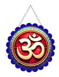 Om Symbol Wall Hanging Photo Frame | 8 Inch Round Floral Design With Golden Hanging Chain | Decorative Religious Wall Decor For Home, Office, Temple & Pooja Room (F22157)