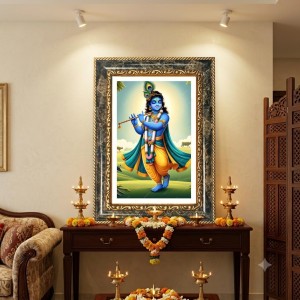 Krishna Decorative Photo Frame With White Mount | Premium Wall & Tabletop Picture Frame | Home, Office & Temple Decoration | 8x12 Inch (Pack Of 1) (F31461)