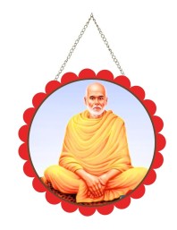 Sree Narayana Guru Wall Hanging Photo Frame | 8 Inch Round Floral Design With Golden Hanging Chain | Decorative Religious Wall Decor For Home, Office, Temple & Pooja Room (F21997)