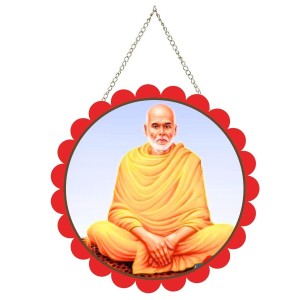 Sree Narayana Guru Wall Hanging Photo Frame | 8 Inch Round Floral Design With Golden Hanging Chain | Decorative Religious Wall Decor For Home, Office, Temple & Pooja Room (F21997)