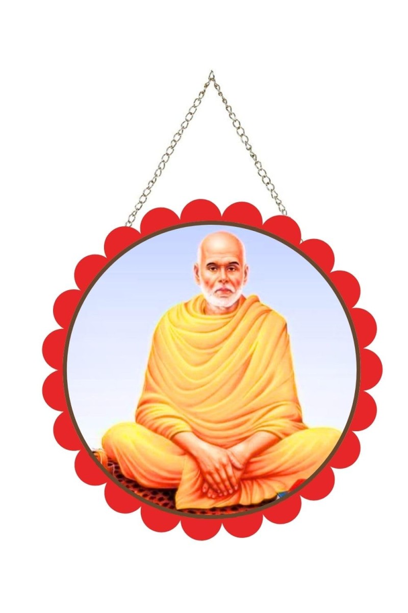 Sree Narayana Guru Wall Hanging Photo Frame | 8 Inch Round Floral Design With Golden Hanging Chain | Decorative Religious Wall Decor For Home, Office, Temple & Pooja Room (F21997)