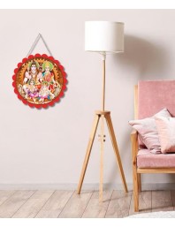 Lord Shiva And Parvathi Wall Hanging Photo Frame | 8 Inch Round Floral Design With Golden Hanging Chain | Decorative Religious Wall Decor For Home, Office, Temple & Pooja Room (F22017)